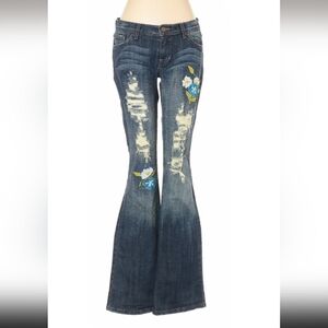 Juniors Cello Floral Embroidered Flare Jeans